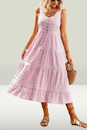 Y2K Sleeveless Summer Dress with Pockets for Women