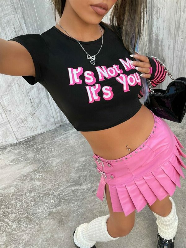 Y2K Slogan Crop Tee - It's You, Not Me - 2000s Text T-shirt - 90s Aesthetic Streetwear - Kawaii Girl Fashion