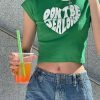 Y2K Slogan Crop Tee Streetwear Harajuku Fruit Green Fashion Letter Print Kawaii Baby Summer Slim Fit