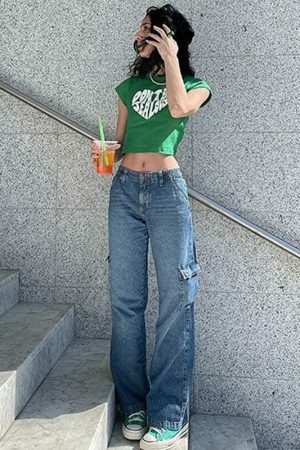 Y2K Slogan Crop Tee Streetwear Harajuku Fruit Green Fashion Letter Print Kawaii Baby Summer Slim Fit