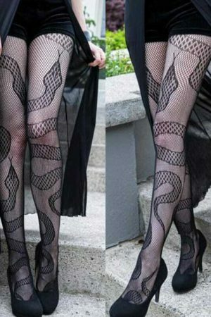 Y2K Snake Pattern Fishnet Tights for Women