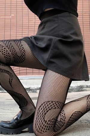 Y2K Snake Pattern Fishnet Tights for Women