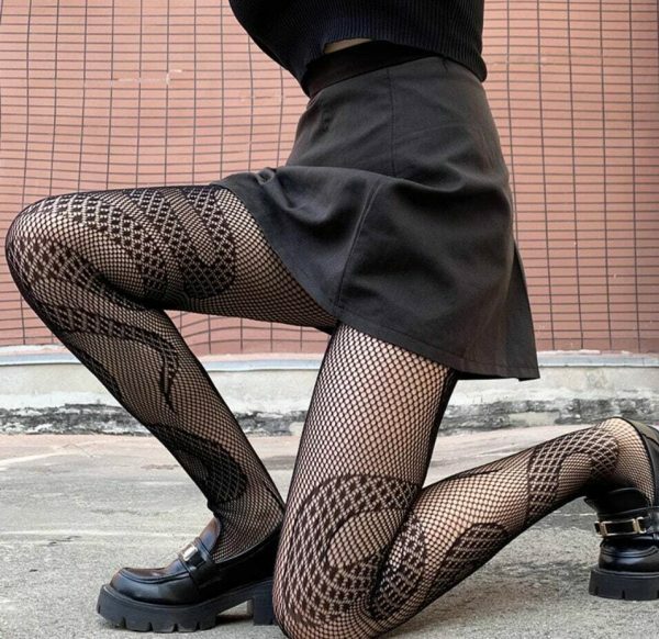 Y2K Snake Pattern Fishnet Tights for Women