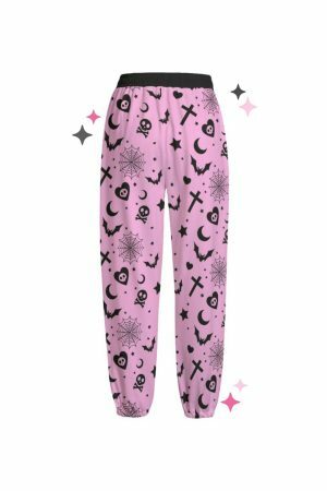 Y2K Soft Goth Sweatpants with Skully Yami Kawaii Aesthetic