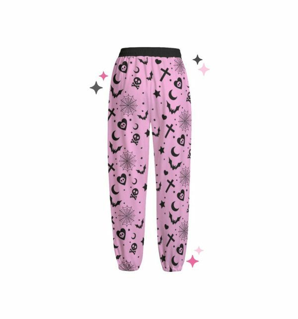 Y2K Soft Goth Sweatpants with Skully Yami Kawaii Aesthetic