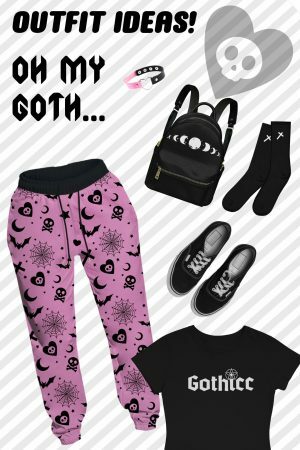 Y2K Soft Goth Sweatpants with Skully Yami Kawaii Aesthetic