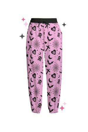 Y2K Soft Goth Sweatpants with Skully Yami Kawaii Aesthetic