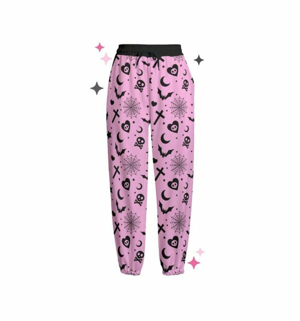 Y2K Soft Goth Sweatpants with Skully Yami Kawaii Aesthetic