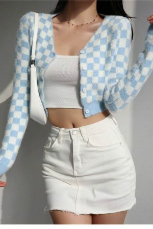 Y2K Soft Knit Mohair Long Sleeve Crop Cardigan for Streetwear Fashion