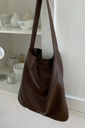 Y2K Soft Leather Shoulder Purse Bag for Women - Streetwear Tote Handbag