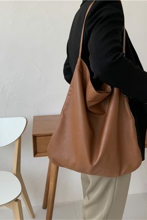 Y2K Soft Leather Shoulder Purse Bag for Women - Streetwear Tote Handbag