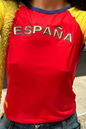 Y2K Spain Soccer Crop Top - Angel Baby Jersey Tee, 90s Aesthetic