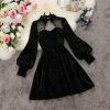 Y2K Sparkly Velvet Winter Prom Dress - Streetwear Vintage A-Line Mini Long Sleeve Party Dress