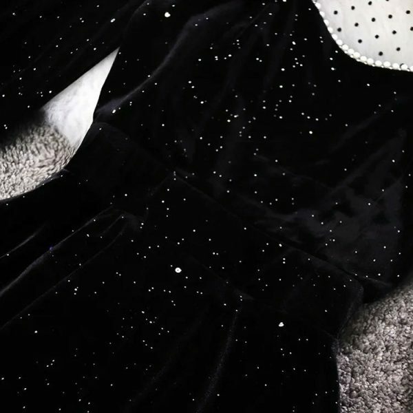 Y2K Sparkly Velvet Winter Prom Dress - Streetwear Vintage A-Line Mini Long Sleeve Party Dress