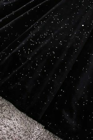 Y2K Sparkly Velvet Winter Prom Dress - Streetwear Vintage A-Line Mini Long Sleeve Party Dress