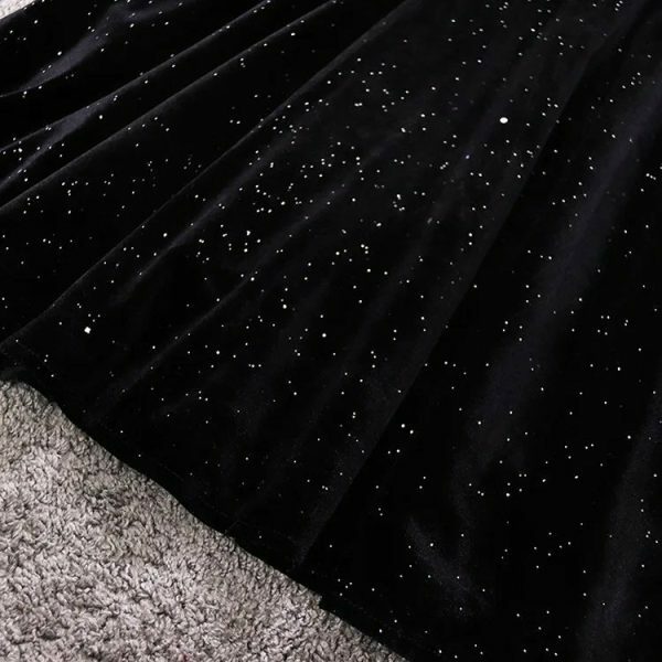 Y2K Sparkly Velvet Winter Prom Dress - Streetwear Vintage A-Line Mini Long Sleeve Party Dress