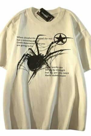 Y2K Spider Graphic Print T-Shirt for Streetwear and Harajuku Fashion