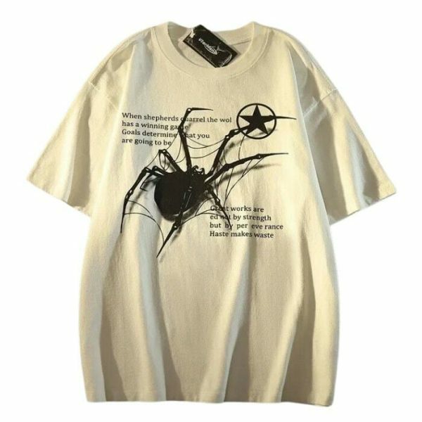 Y2K Spider Graphic Print T-Shirt for Streetwear and Harajuku Fashion