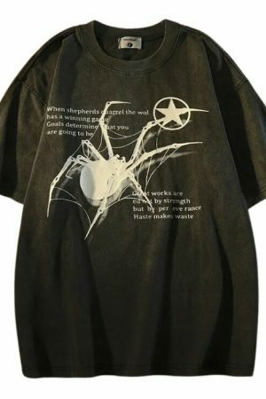 Y2K Spider Graphic Print T-Shirt for Streetwear and Harajuku Fashion