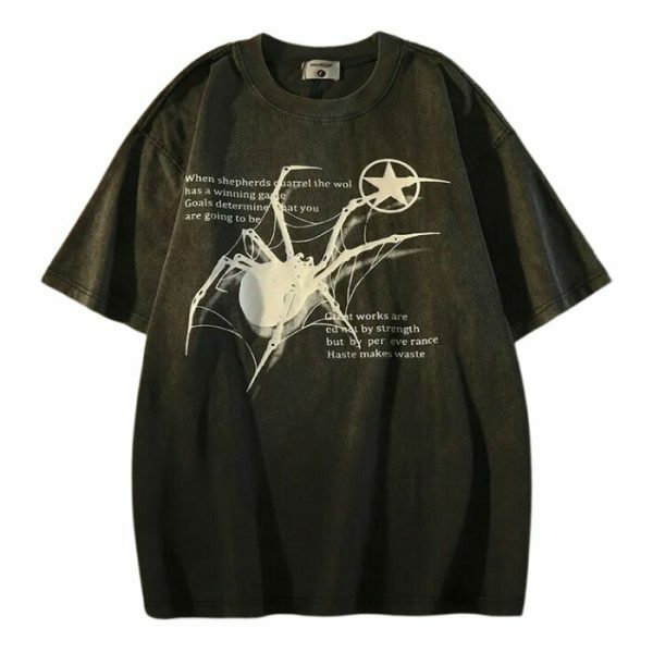 Y2K Spider Graphic Print T-Shirt for Streetwear and Harajuku Fashion