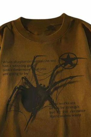 Y2K Spider Graphic Print T-Shirt for Streetwear and Harajuku Fashion