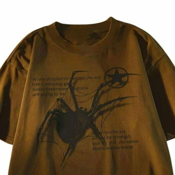 Y2K Spider Graphic Print T-Shirt for Streetwear and Harajuku Fashion