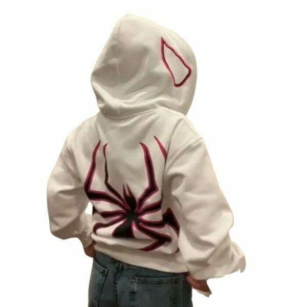 Y2K Spider Print Hip Hop Zip Up Hoodie Goth Harajuku Oversized Sweatshirt