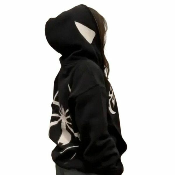 Y2K Spider Print Hip Hop Zip Up Hoodie Goth Harajuku Oversized Sweatshirt