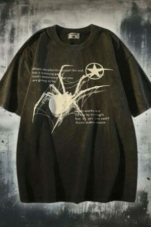 Y2K Spider Print Streetwear T-Shirt - Grunge Goth Harajuku Aesthetic