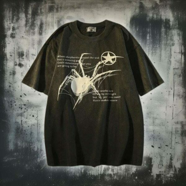 Y2K Spider Print Streetwear T-Shirt - Grunge Goth Harajuku Aesthetic