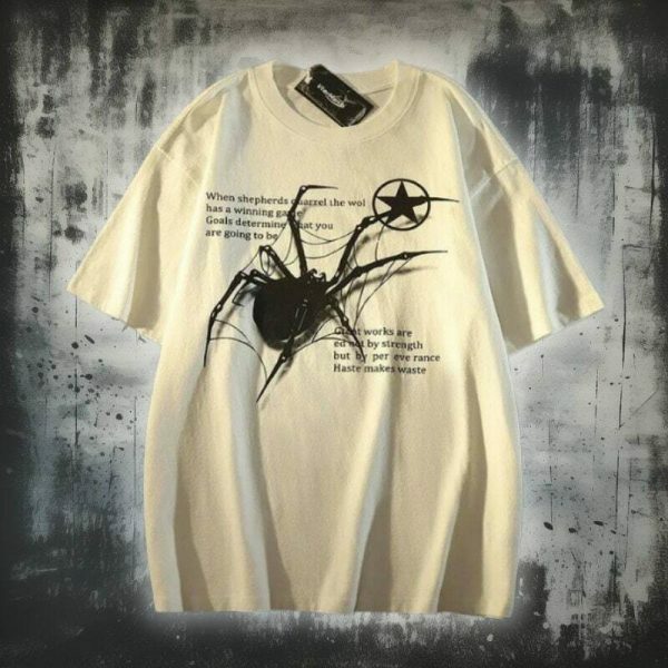 Y2K Spider Print Streetwear T-Shirt - Grunge Goth Harajuku Aesthetic