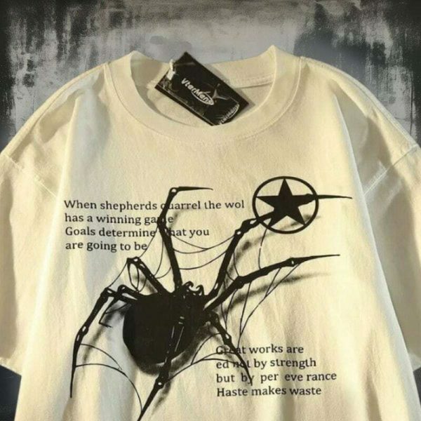 Y2K Spider Print Streetwear T-Shirt - Grunge Goth Harajuku Aesthetic