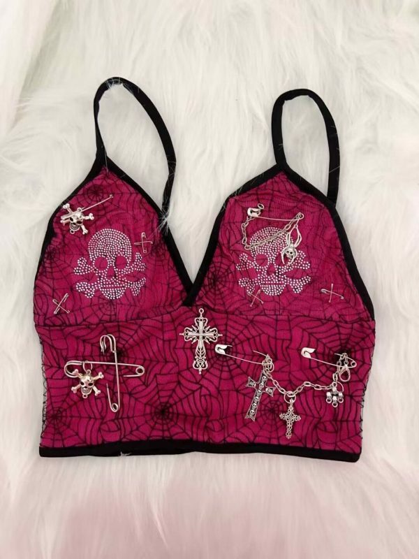 Y2K Spider Web Bustier Top - Streetwear Aesthetic