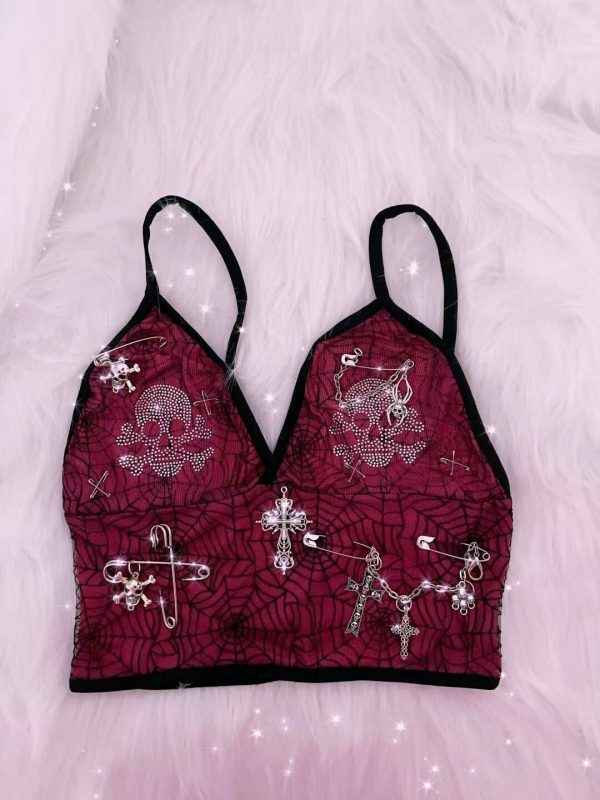 Y2K Spider Web Bustier Top - Streetwear Aesthetic