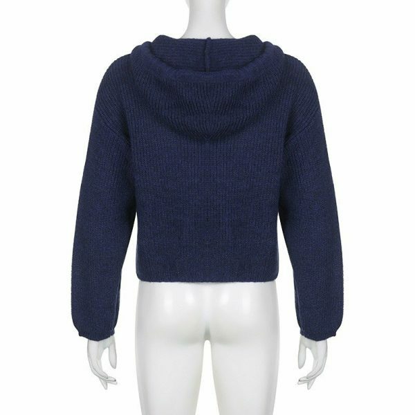 Y2K Star Drawstring Hooded Knitted Cardigan - Women's Long Sleeve Streetwear Sweater