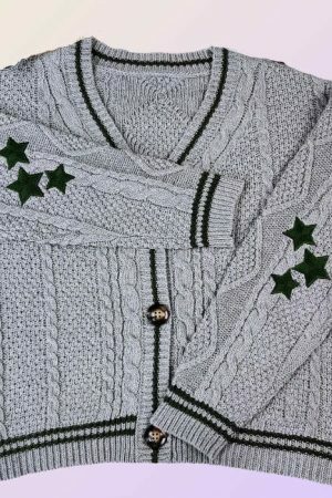 Y2K Star Embroidery Oversized Knitted Cardigan