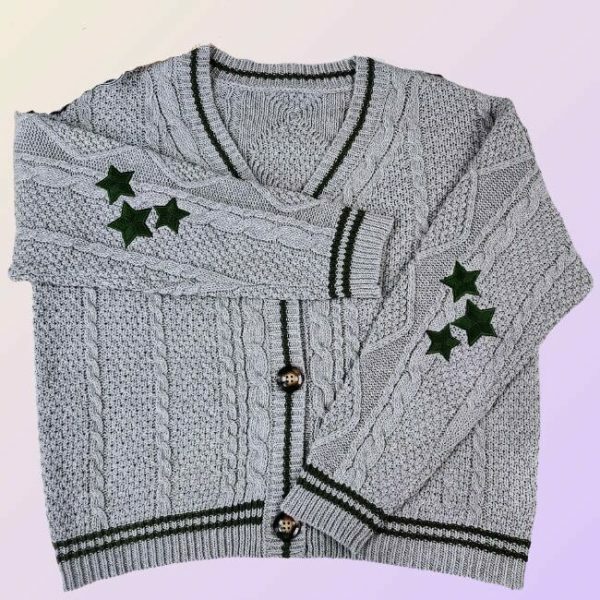 Y2K Star Embroidery Oversized Knitted Cardigan