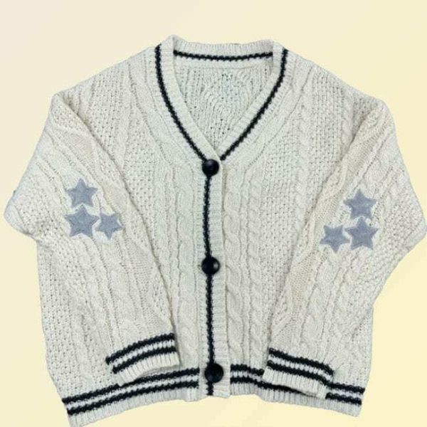 Y2K Star Embroidery Oversized Knitted Cardigan