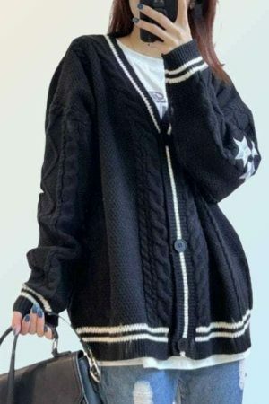 Y2K Star Embroidery Oversized Knitted Cardigan