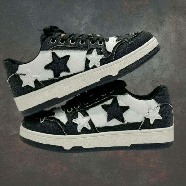 Y2K Star Embroidery Patchwork Sneakers for Korean Streetwear