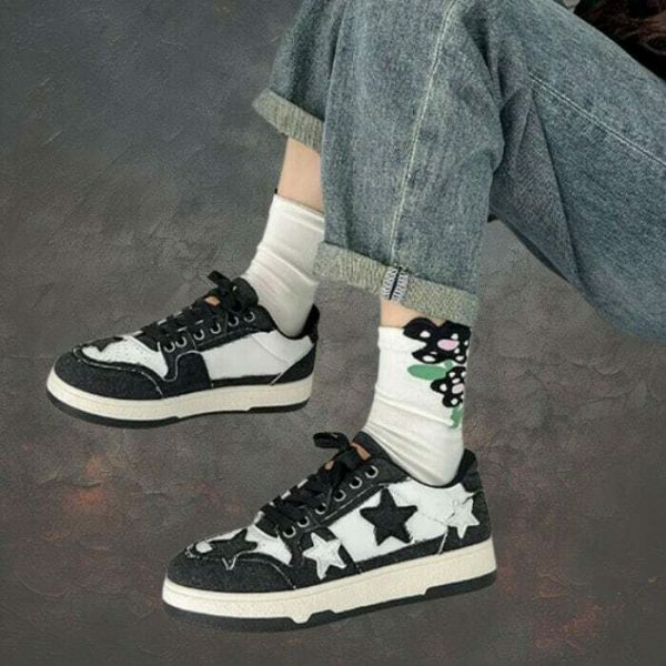 Y2K Star Embroidery Patchwork Sneakers for Korean Streetwear