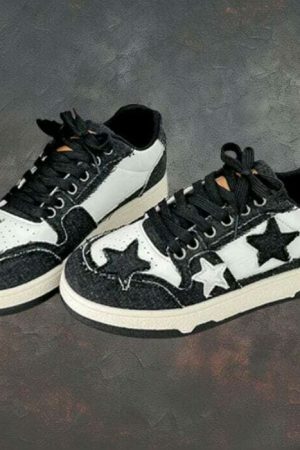 Y2K Star Embroidery Patchwork Sneakers for Korean Streetwear