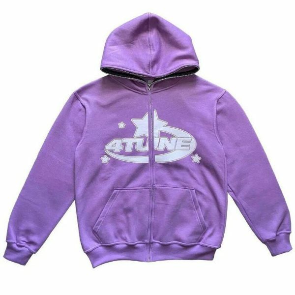 Y2K Star Letter Print Gothic Hoodie Oversize Zip-Up Sweatshirt