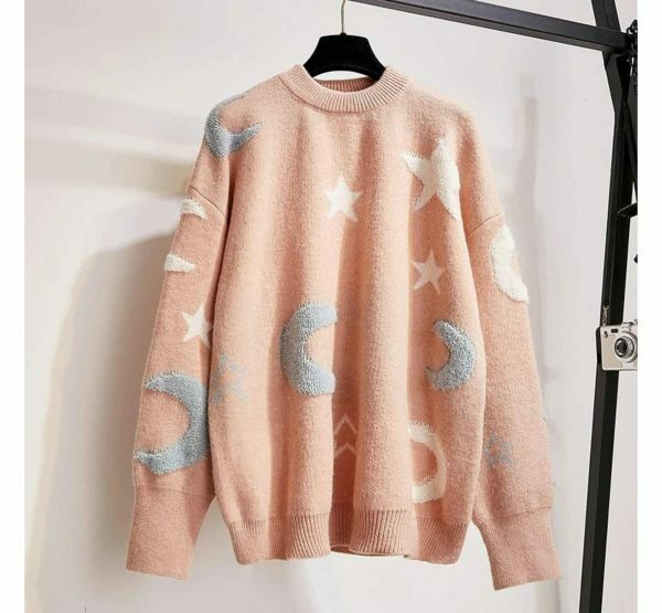 Y2K Star Moon Knit Sweater: Harajuku Streetwear Fashion