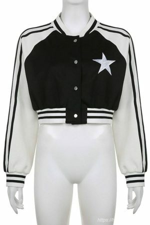 Y2K Star Print Patchwork Black Jacket for Women