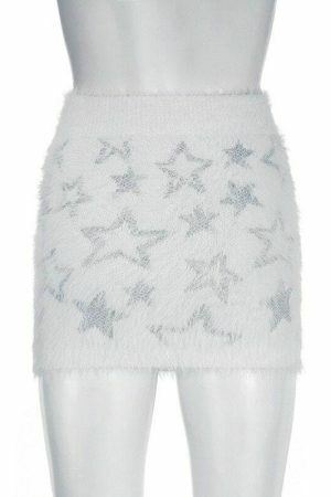 Y2K Star Print Plush Knit Mini Skirt - Women's Streetwear Aesthetic