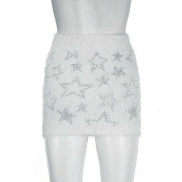 Y2K Star Print Plush Knit Mini Skirt - Women's Streetwear Aesthetic