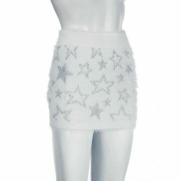 Y2K Star Print Plush Knit Mini Skirt - Women's Streetwear Aesthetic