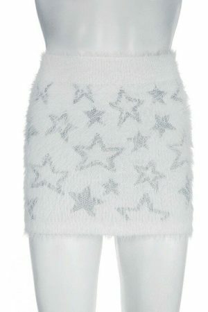 Y2K Star Print Plush Knit Mini Skirt - Women's Streetwear Aesthetic