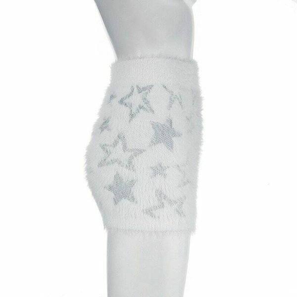 Y2K Star Print Plush Knit Mini Skirt - Women's Streetwear Aesthetic